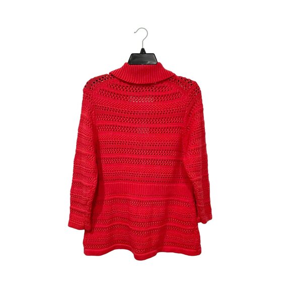 Boden Holiday Red Open-Weave Cardigan — 100% Cotton Button Sweater L - Picture 2 of 7